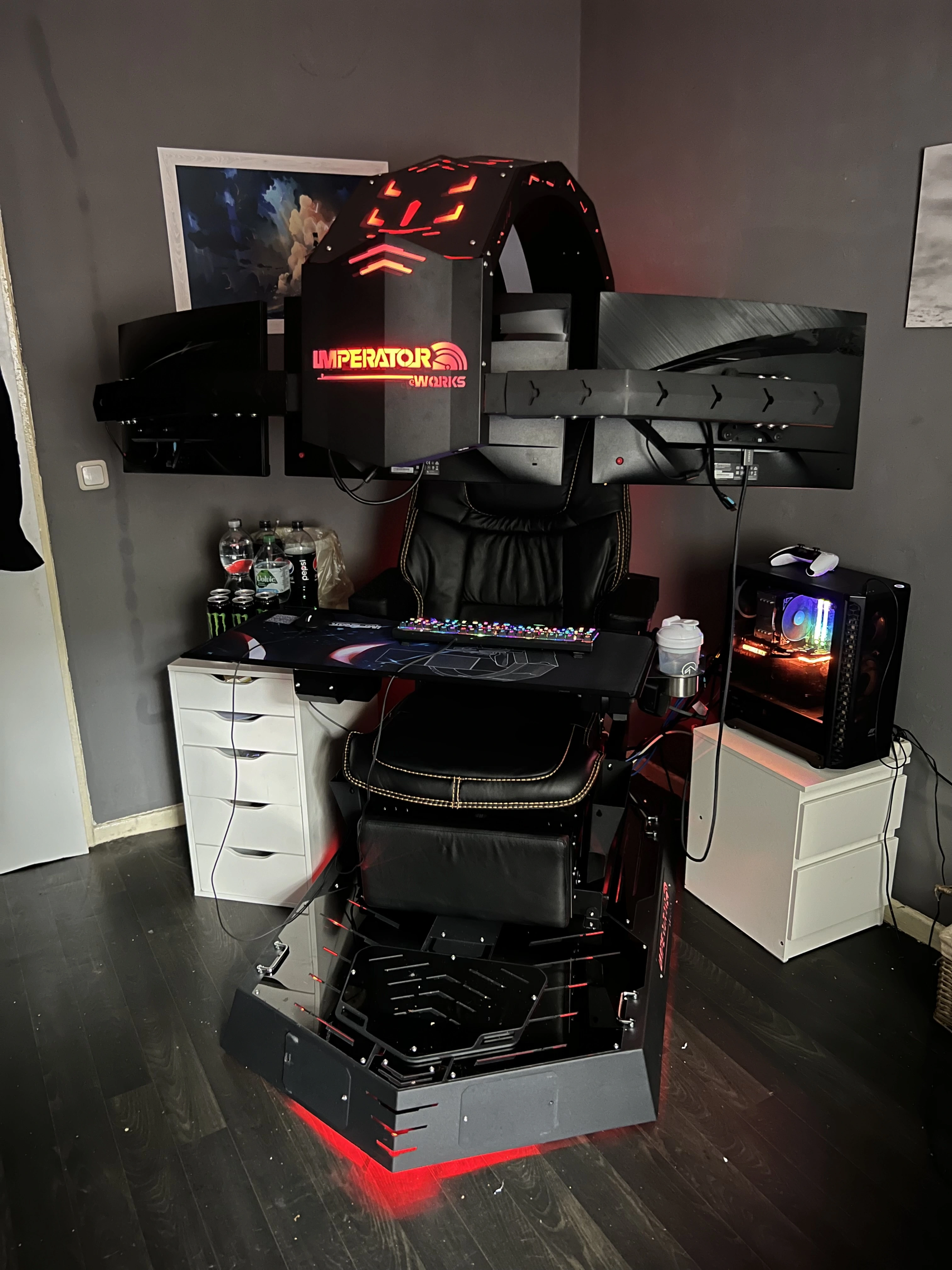 R1 Computer Workstation Gaming Cockpit  most classical design for 3*32" monitors since 2017 genuine leather massage chair